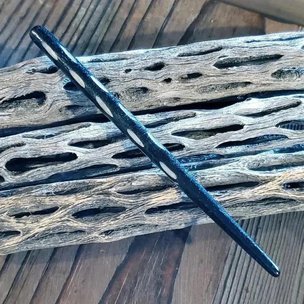 Hand Carved India Black Tribal Minimalist Yak Bone Hair Stick - Picture 8 of 11